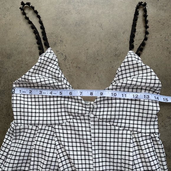 Zara Black and White Plaid Midi Sundress with Pompom Straps - Picture 5 of 9
